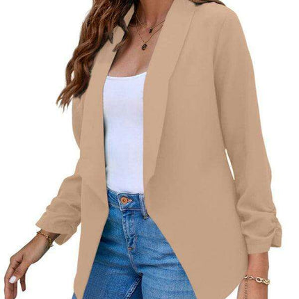 Chic Women's Oversized Ruched Sleeve Crop Blazer