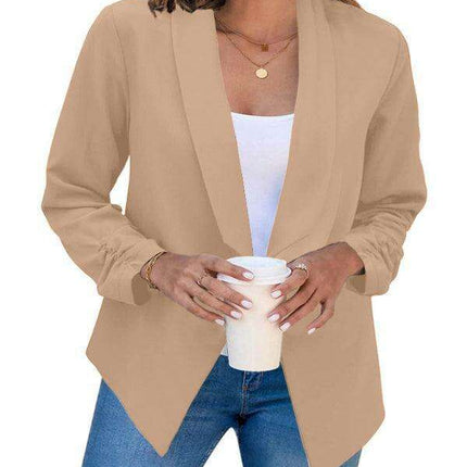 Chic Women's Oversized Ruched Sleeve Crop Blazer