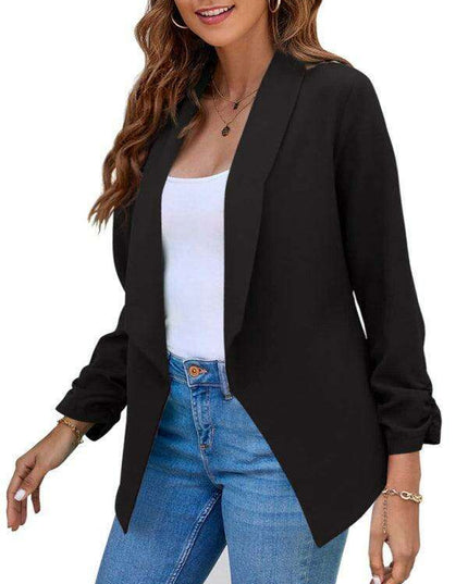 Chic Women's Oversized Ruched Sleeve Crop Blazer