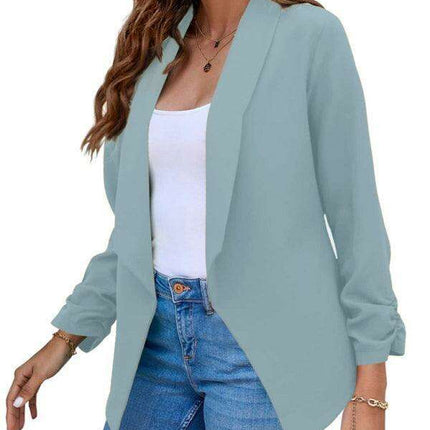 Chic Women's Oversized Ruched Sleeve Crop Blazer