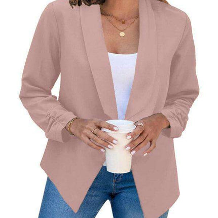 Chic Women's Oversized Ruched Sleeve Crop Blazer