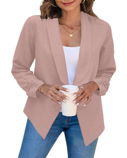 Chic Women's Oversized Ruched Sleeve Crop Blazer