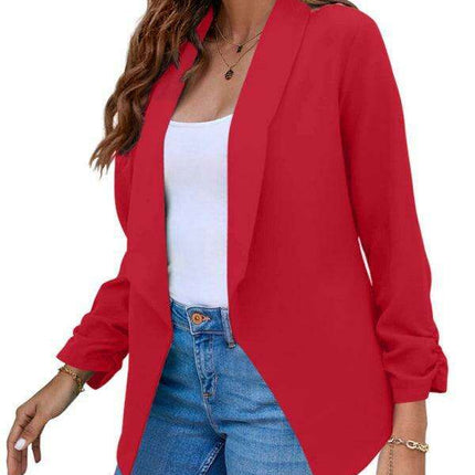 Chic Women's Oversized Ruched Sleeve Crop Blazer