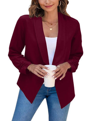 Women’s Solid Color Open Front Crop Blazer-kakaclo-Wine Red-S-Très Elite