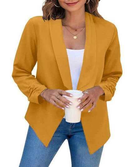 Chic Women's Oversized Ruched Sleeve Crop Blazer