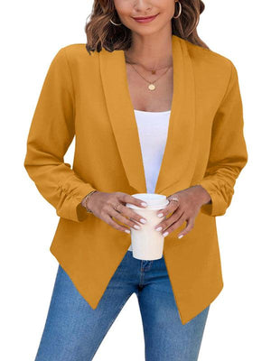 Women’s Solid Color Open Front Crop Blazer-kakaclo-Yellow-S-Très Elite