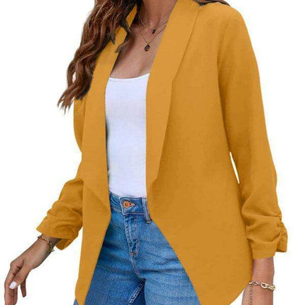 Chic Women's Oversized Ruched Sleeve Crop Blazer