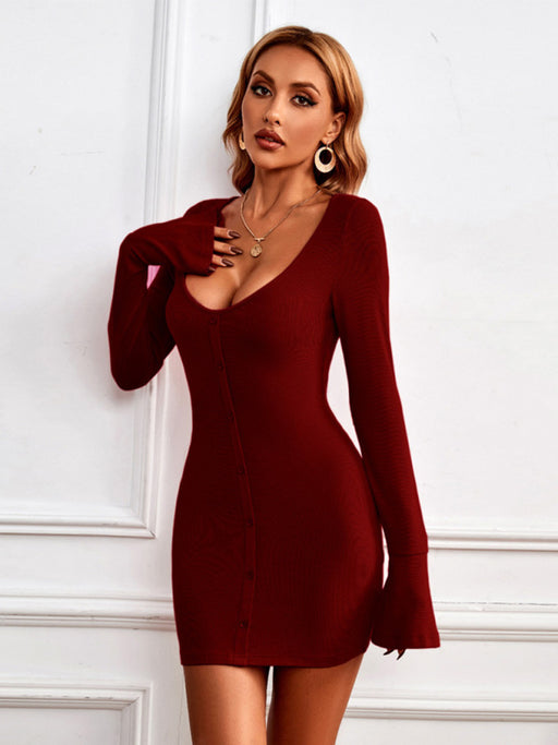Cozy Elegance: Women's Solid Color Sweater Mini Dress
