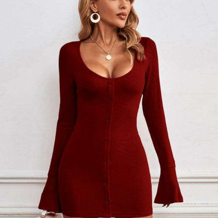 Cozy Elegance: Women's Knit Sweater Mini Dress in Classic Hues