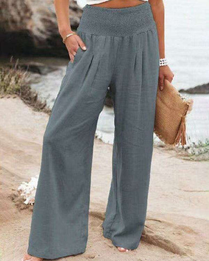 Elegant Ease: Women's Relaxed Wide-Leg Slub Cotton Trousers