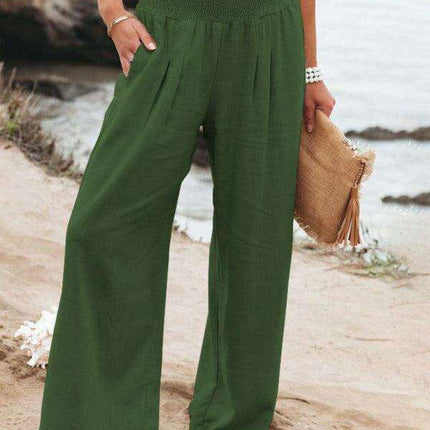 Elegant Ease: Women's Relaxed Wide-Leg Slub Cotton Trousers