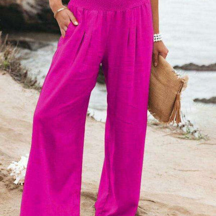 Elegant Ease: Women's Relaxed Wide-Leg Slub Cotton Trousers
