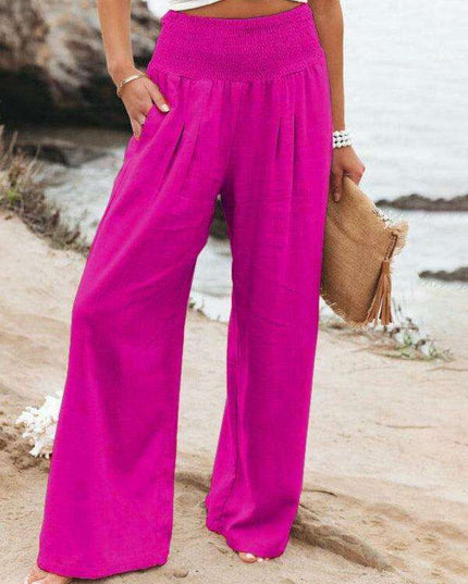 Elegant Ease: Women's Relaxed Wide-Leg Slub Cotton Trousers
