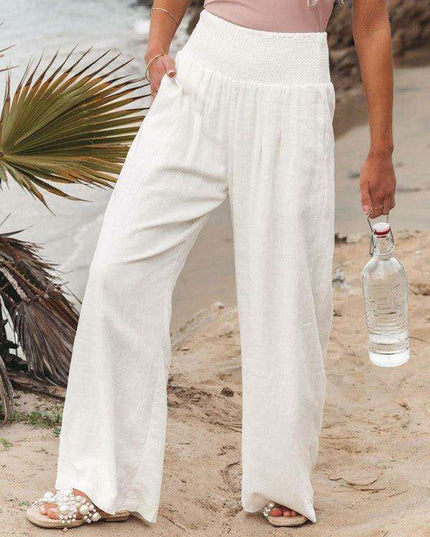 Elegant Ease: Women's Relaxed Wide-Leg Slub Cotton Trousers