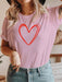 Ladies' Heart Print Crew Neck T-Shirt for Endearing Style