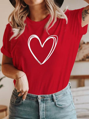 Women's Love Print Crew Neck T Shirt-kakaclo-Pink-S-Très Elite