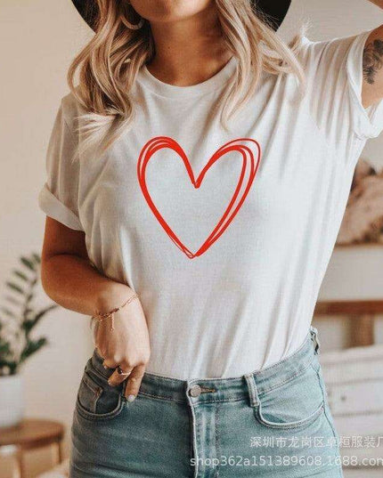 Adorable Heart Pattern T-Shirt for Trendy Women