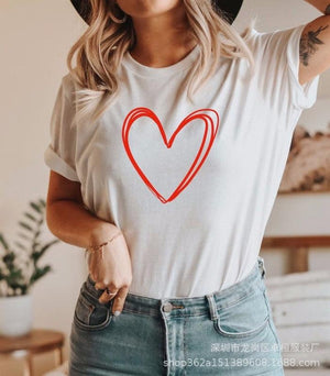 Women's Love Print Crew Neck T Shirt-kakaclo-White-S-Très Elite
