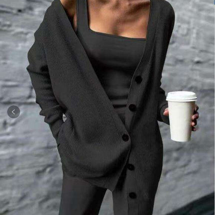 Chic 3-Piece Solid Color Knit Lounge Ensemble for Women