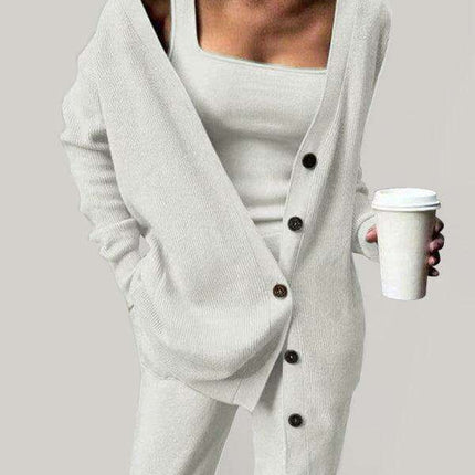 Chic 3-Piece Solid Color Knit Lounge Ensemble for Women