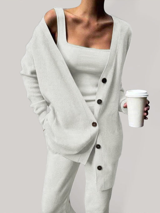 Cozy Solid Color Knit Three-Piece Lounge Set for Women