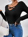 Ribbed Cross Strap Long Sleeve Top for Women