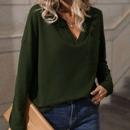Chic V-Neck Long Sleeve Jersey Top for Women - Essential Casual Style - Spring-Summer Collection