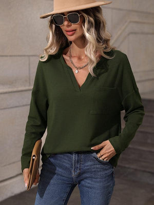 Women's Solid Color Cloud Jersey Long Sleeve V Neck Top-kakaclo-Green-S-Très Elite