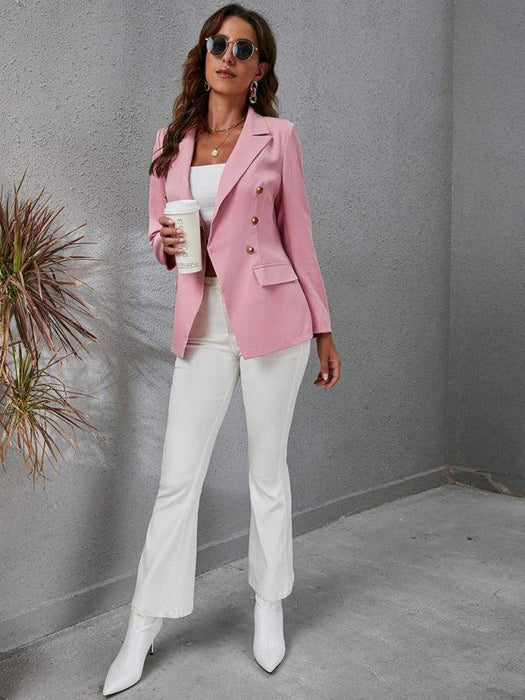 Elegant Solid Color Double-breasted Women's Blazer