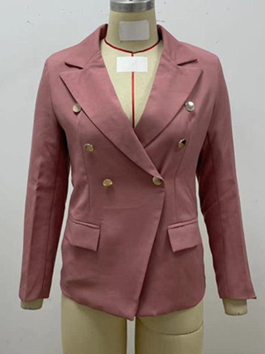 Elegant Solid Color Double-breasted Women's Blazer