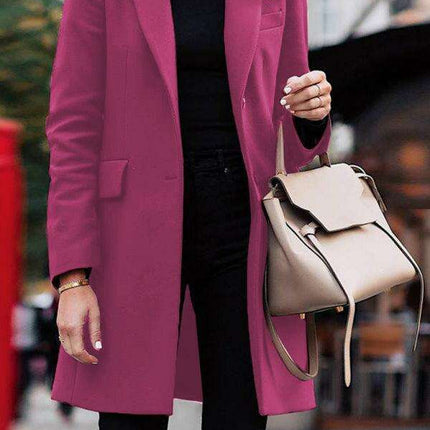 Elegant Solid Knee-Length Women's Blazer - Jakoto Collection
