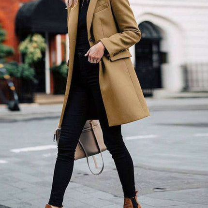 Elegant Solid Knee-Length Women's Blazer - Jakoto Collection