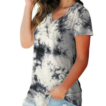 Chic Tie Dye V Neck Top - Effortless Comfort for Women