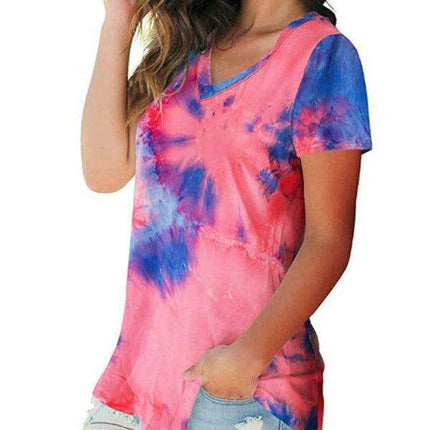 Chic Tie Dye V Neck Top - Effortless Comfort for Women