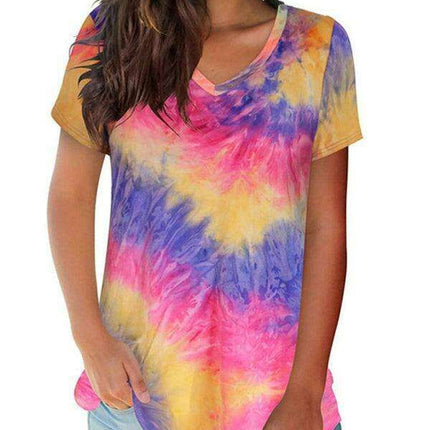 Chic Tie Dye V Neck Top - Effortless Comfort for Women
