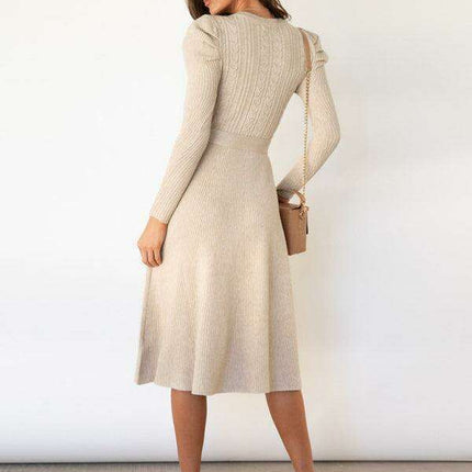 Elegant Belted Cable Knit Sweater Dress - Women's Chic Fashion