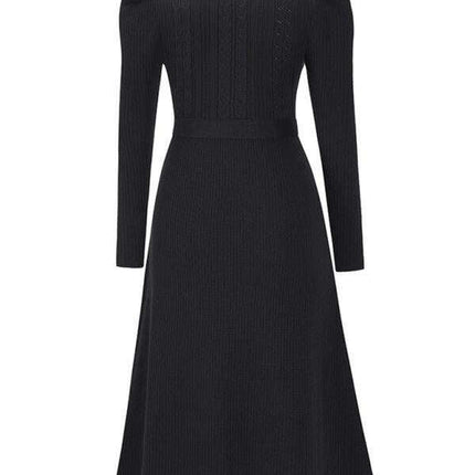 Elegant Belted Cable Knit Sweater Dress - Women's Chic Fashion
