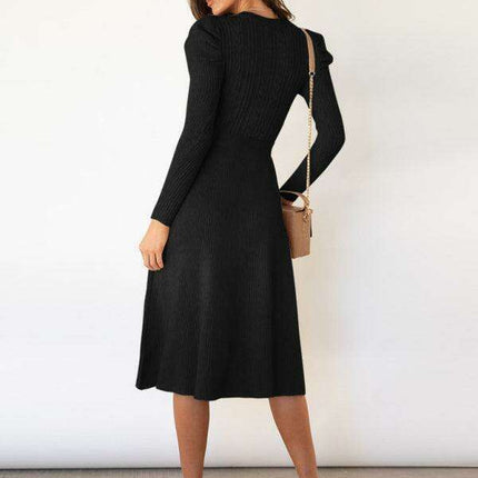 Elegant Belted Cable Knit Sweater Dress - Women's Chic Fashion