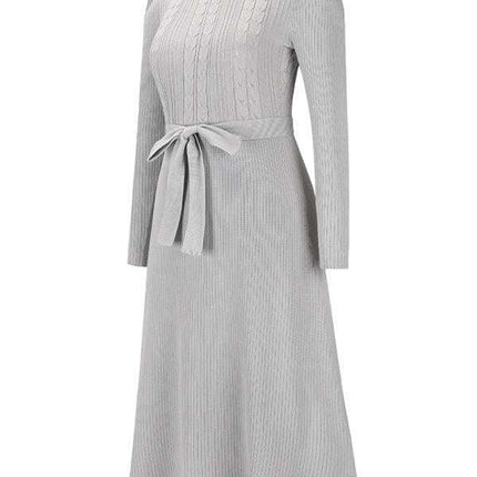 Elegant Belted Cable Knit Sweater Dress - Women's Chic Fashion