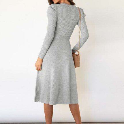 Elegant Belted Cable Knit Sweater Dress - Women's Chic Fashion