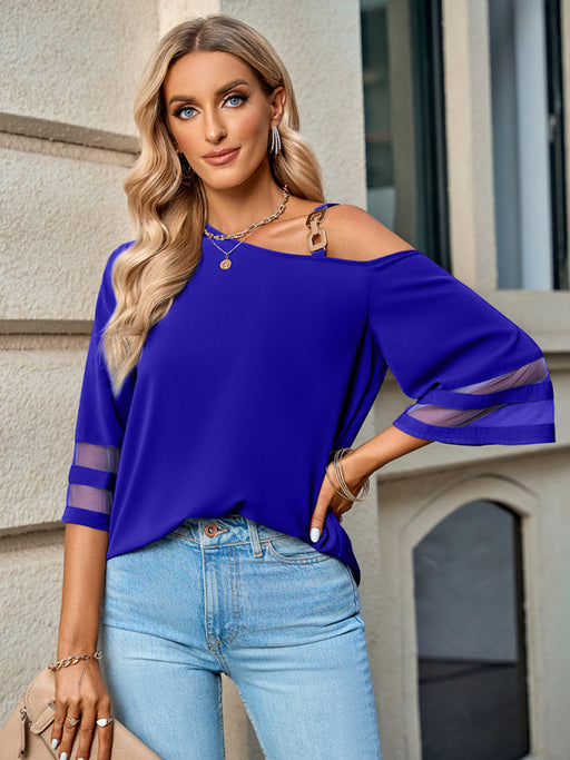 Chic One-Shoulder Blouse with Stylish Metal Accent for Women