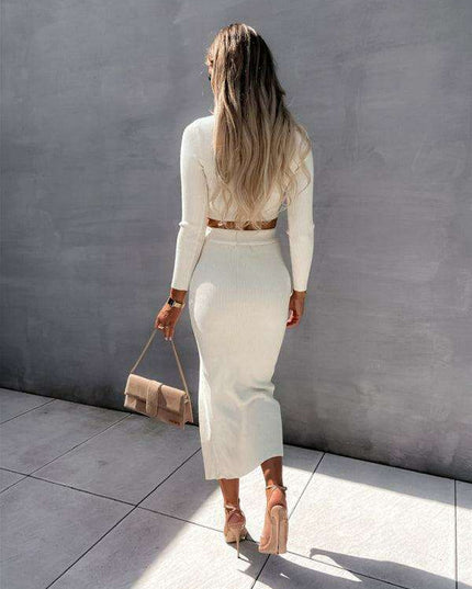 Sophisticated Allure Two-Piece Maxi Dress Ensemble with Enchanting Side Slit