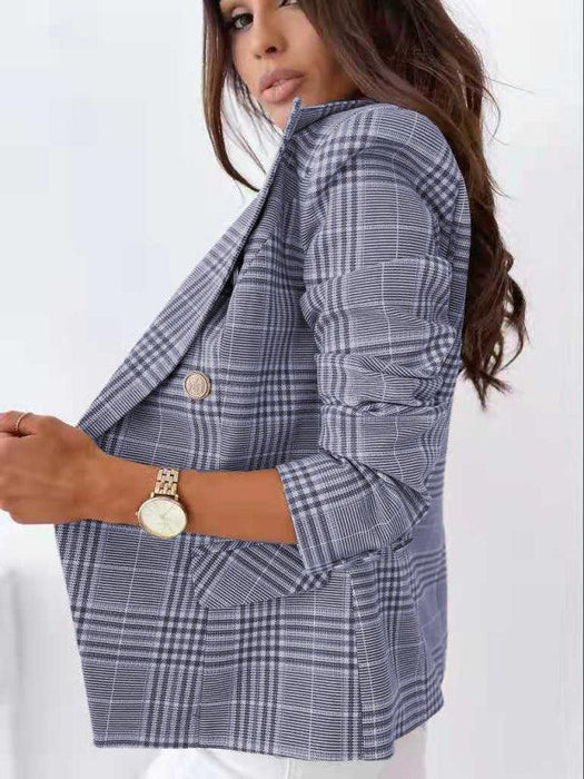 Checkmate Chic | Sophisticated Plaid Double-Breasted Jacket for Women