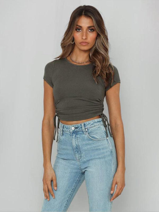 Ruched Crop T-Shirt in Suede Jersey