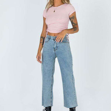 Chic Adjustable Ruched Suede Crop Tee