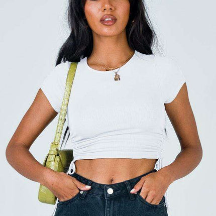 Chic Adjustable Ruched Suede Crop Tee