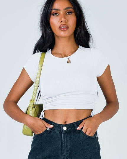 Chic Adjustable Ruched Suede Crop Tee