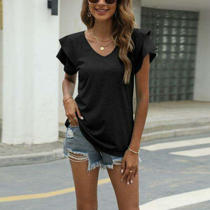 Lotus Blossom Elegant Ruffle Sleeve V-Neck Top by JakotoSummer