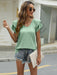 JakotoSummer Solid V-Neck Ruffle Sleeve Loose Top T-Shirt with Double Layer