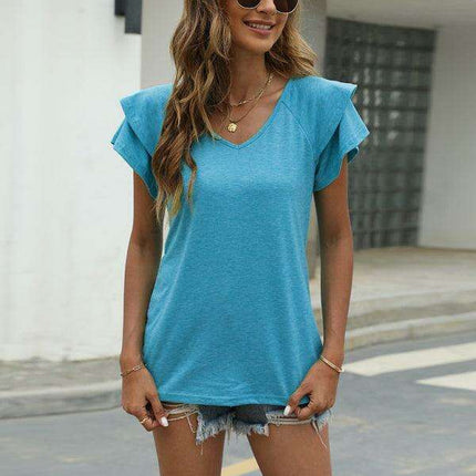 Lotus Blossom Elegant Ruffle Sleeve V-Neck Top by JakotoSummer